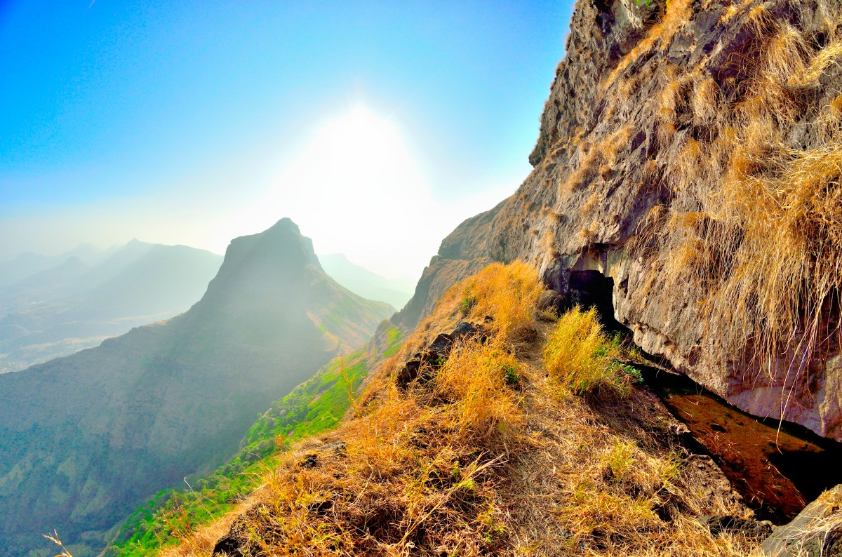Salher Hike Temple Mandir atop on top Salota Maharashtra Mulher Second highest peak Milky way backpacking India near Mumbai Salher Fort Caves Camping